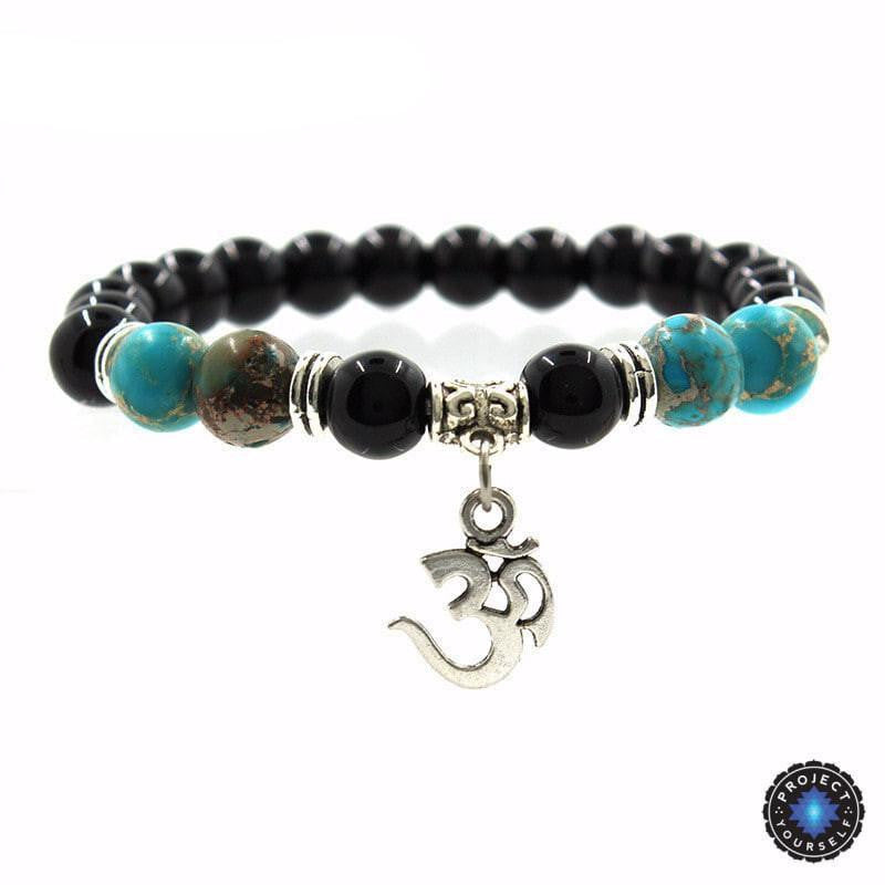 Om Charm Agate Bracelet - Symbolic Jewelry