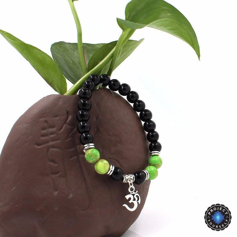 Om Charm Agate Bracelet - Symbolic Jewelry