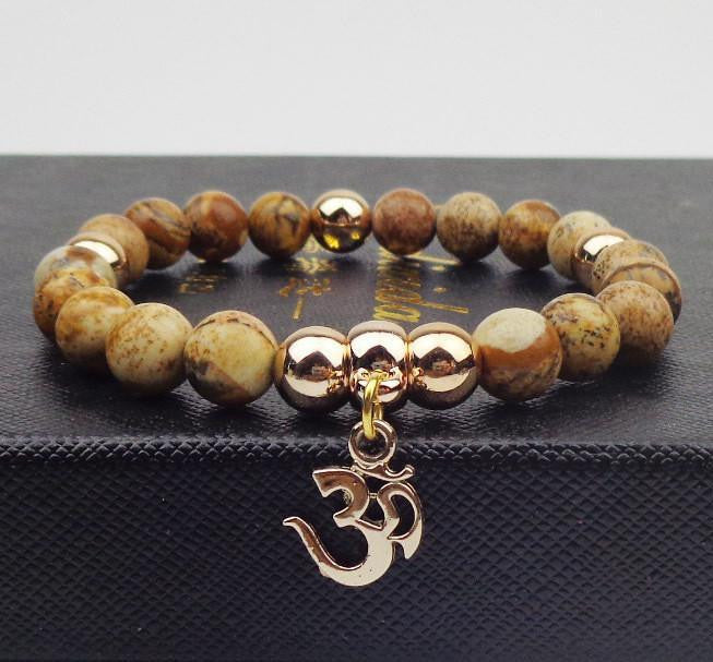 Om Jasper Mala Bead Bracelet for Mindfulness Practice