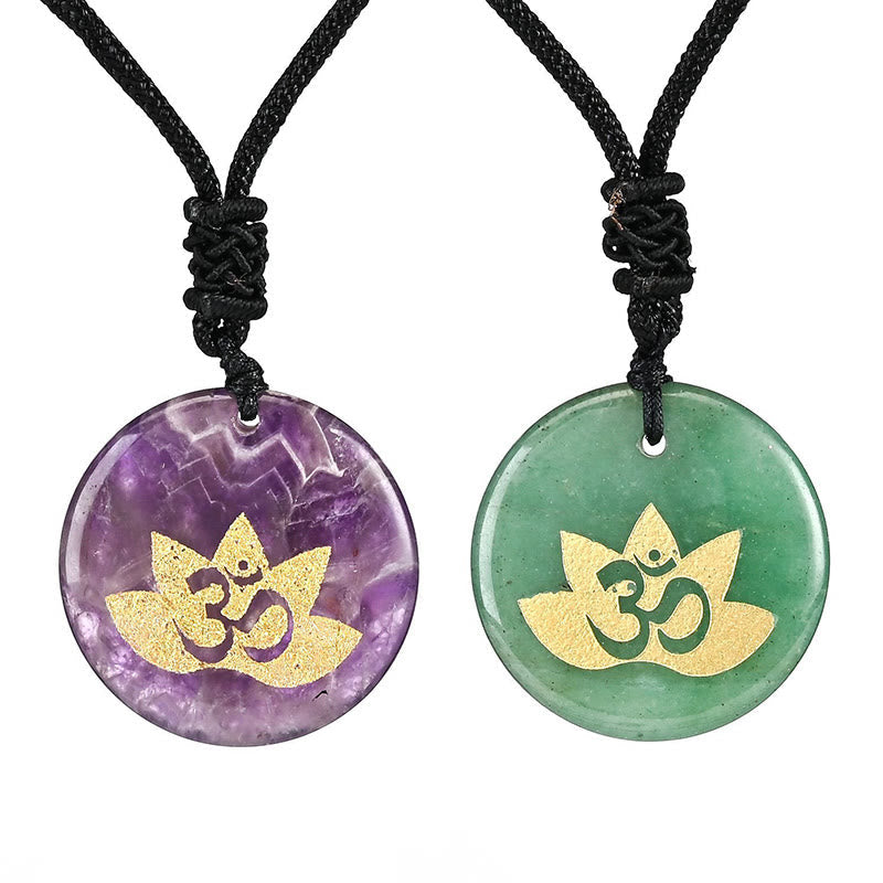 Om Lotus Symbol Amethyst Healing Necklace for Spiritual Balance