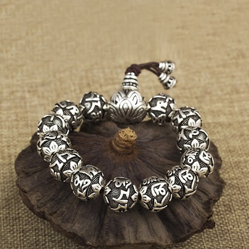 Om Mani Padme Hum Alloy Bracelet | 8mm Spiritual Protection Beads