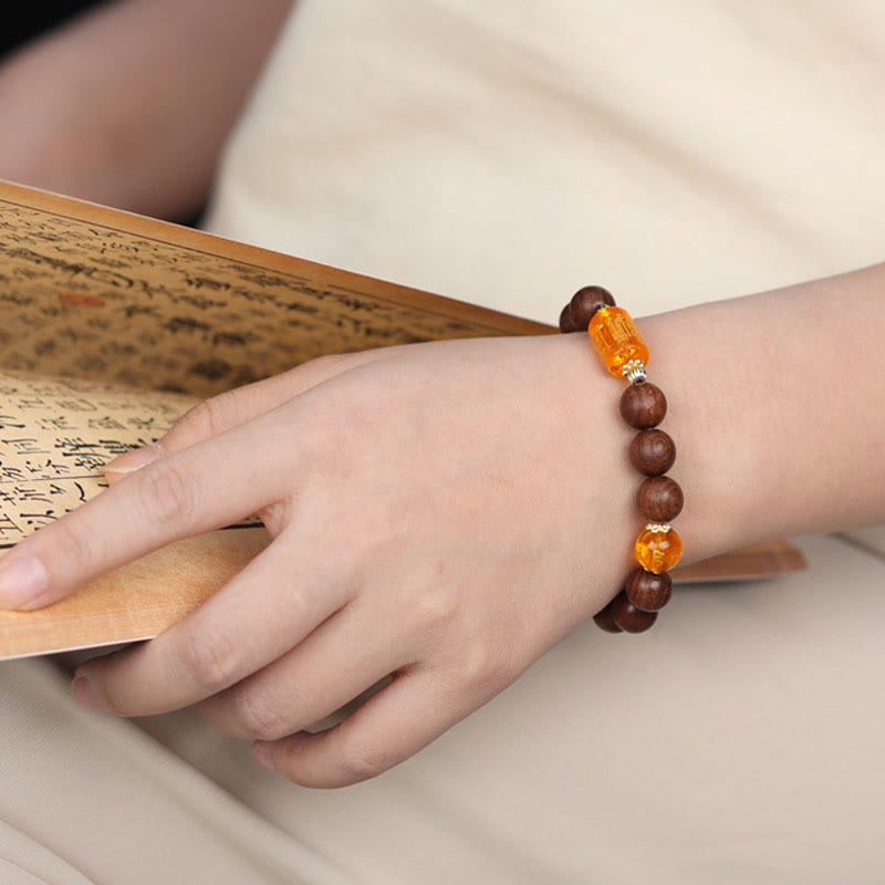 Om Mani Padme Hum Bracelet in Phoebe Zhennan Wood for Spiritual Protection