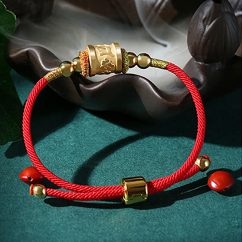 Om Mani Padme Hum Bracelet in Sterling Silver with Lucky Red String