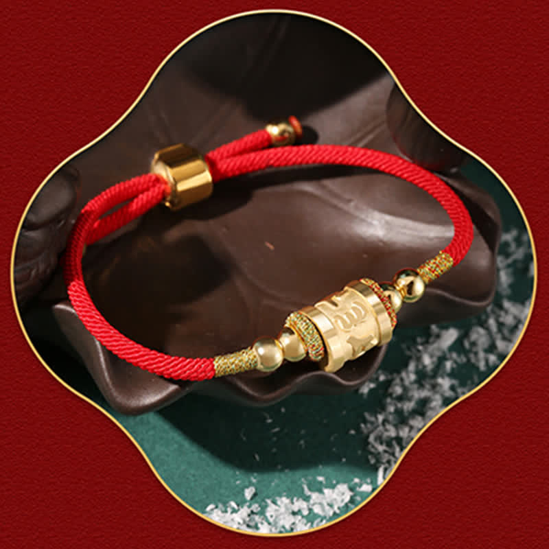 Om Mani Padme Hum Bracelet in Sterling Silver with Lucky Red String