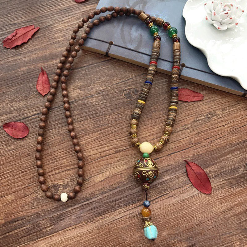 Om Mani Padme Hum Necklace | Schima Wood & Coconut Shell Balance Pendant