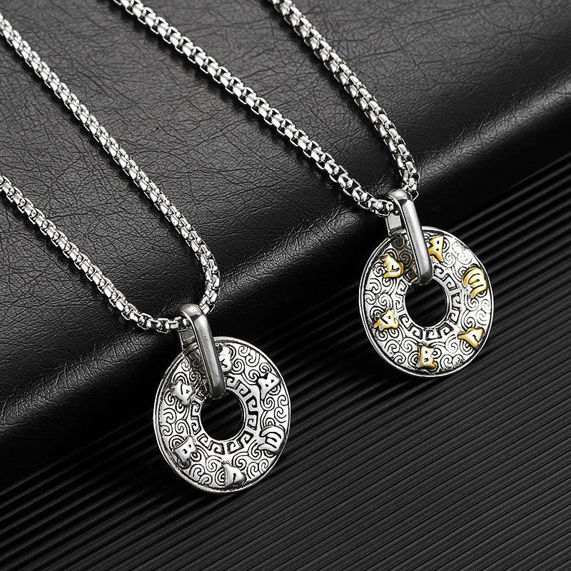 Om Mani Padme Hum Necklace | Titanium Steel Peace Buckle Pendant