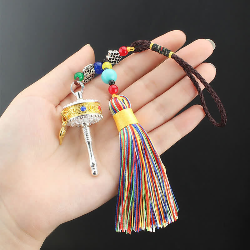 Om Mani Padme Hum Prayer Wheel Tassel Car Hanging