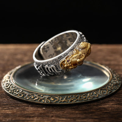 Om Mani Padme Hum Silver PiXiu Wealth Ring 990 Sterling