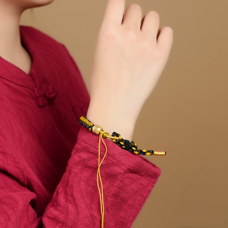Om Mani Padme Hum Tibetan Black Gold Rope Bracelet