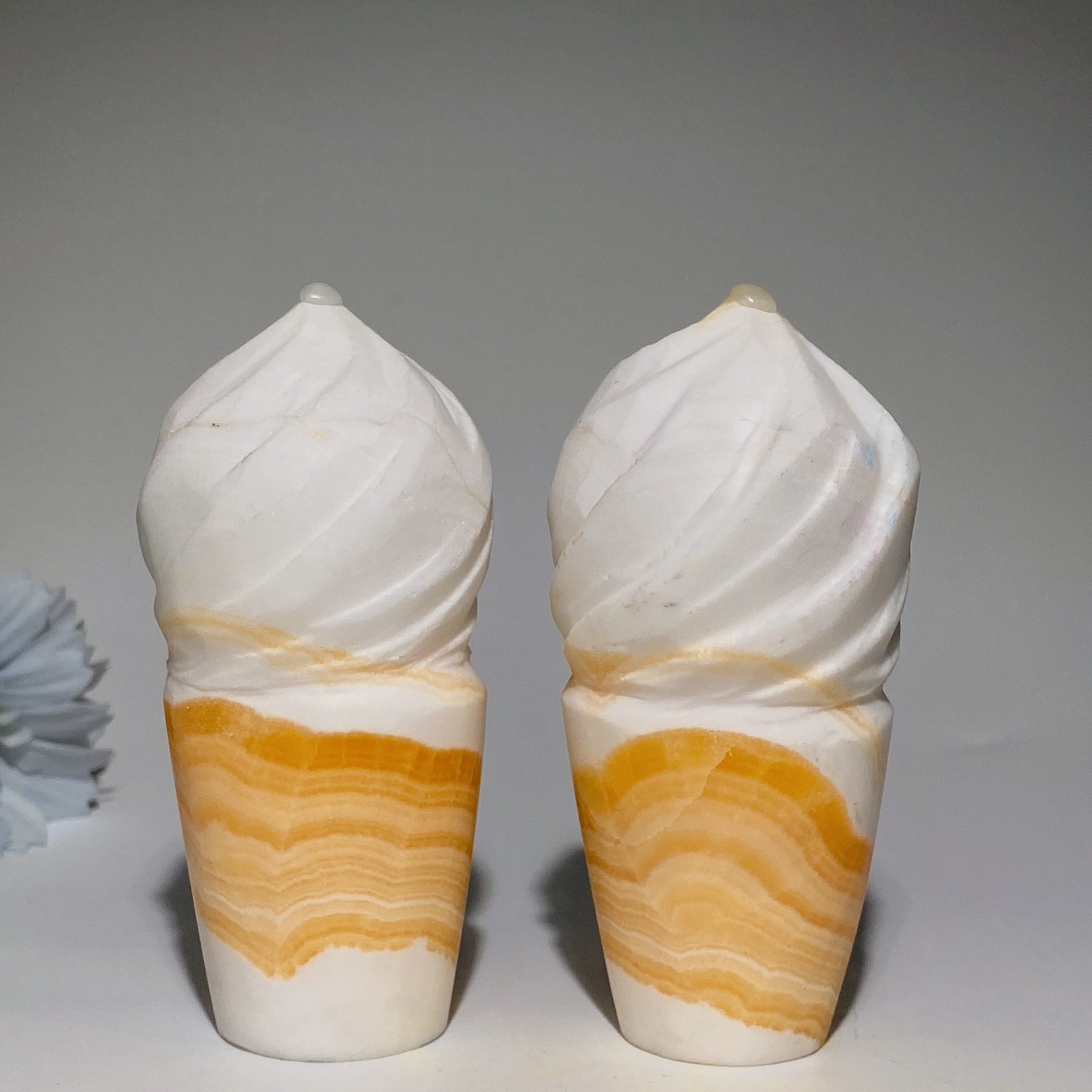 Orange Calcite Ice Cream Cone Crystal Carving 3.7-6.2 in
