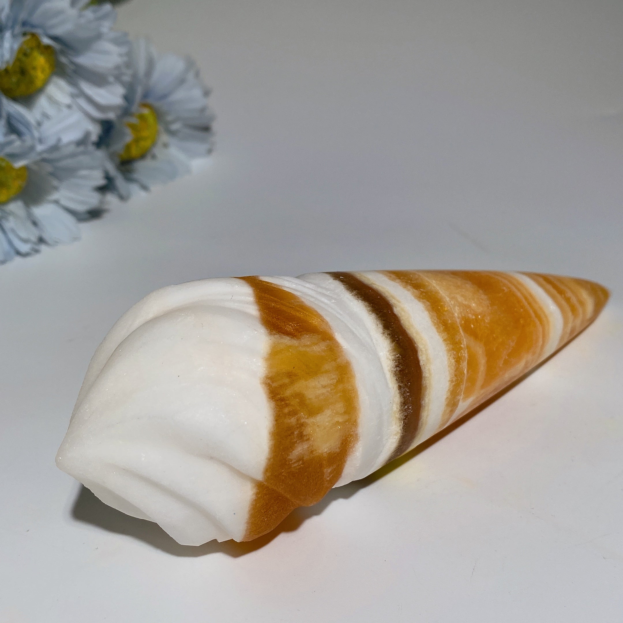 Orange Calcite Ice Cream Cone Crystal Carving 3.7-6.2 in