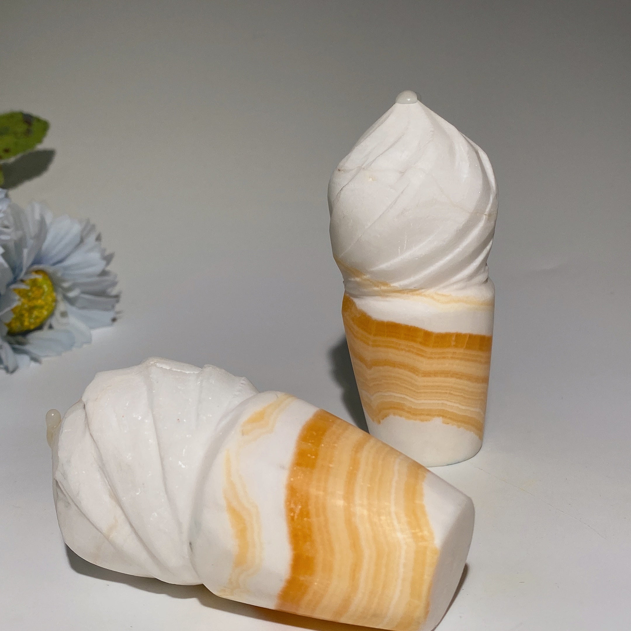 Orange Calcite Ice Cream Cone Crystal Carving 3.7-6.2 in