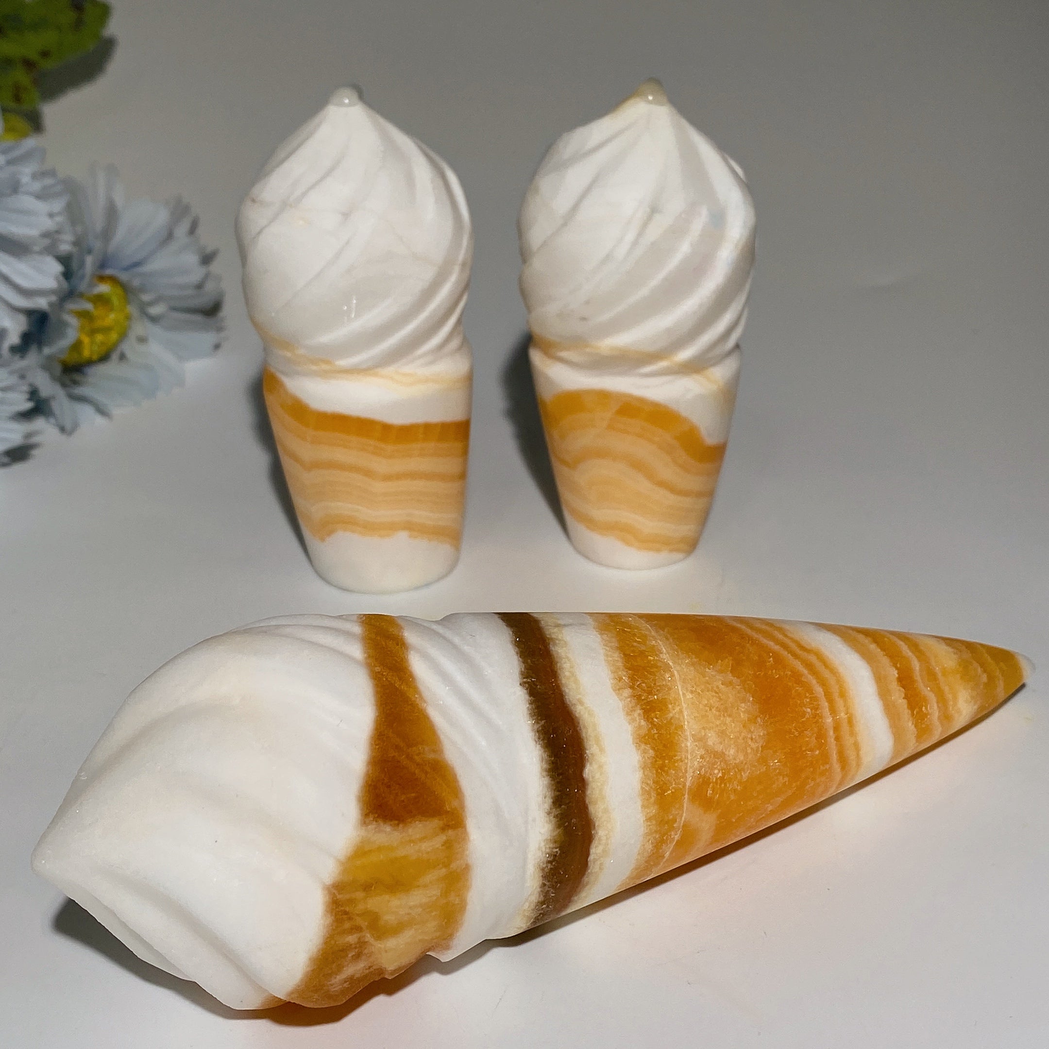 Orange Calcite Ice Cream Cone Crystal Carving 3.7-6.2 in