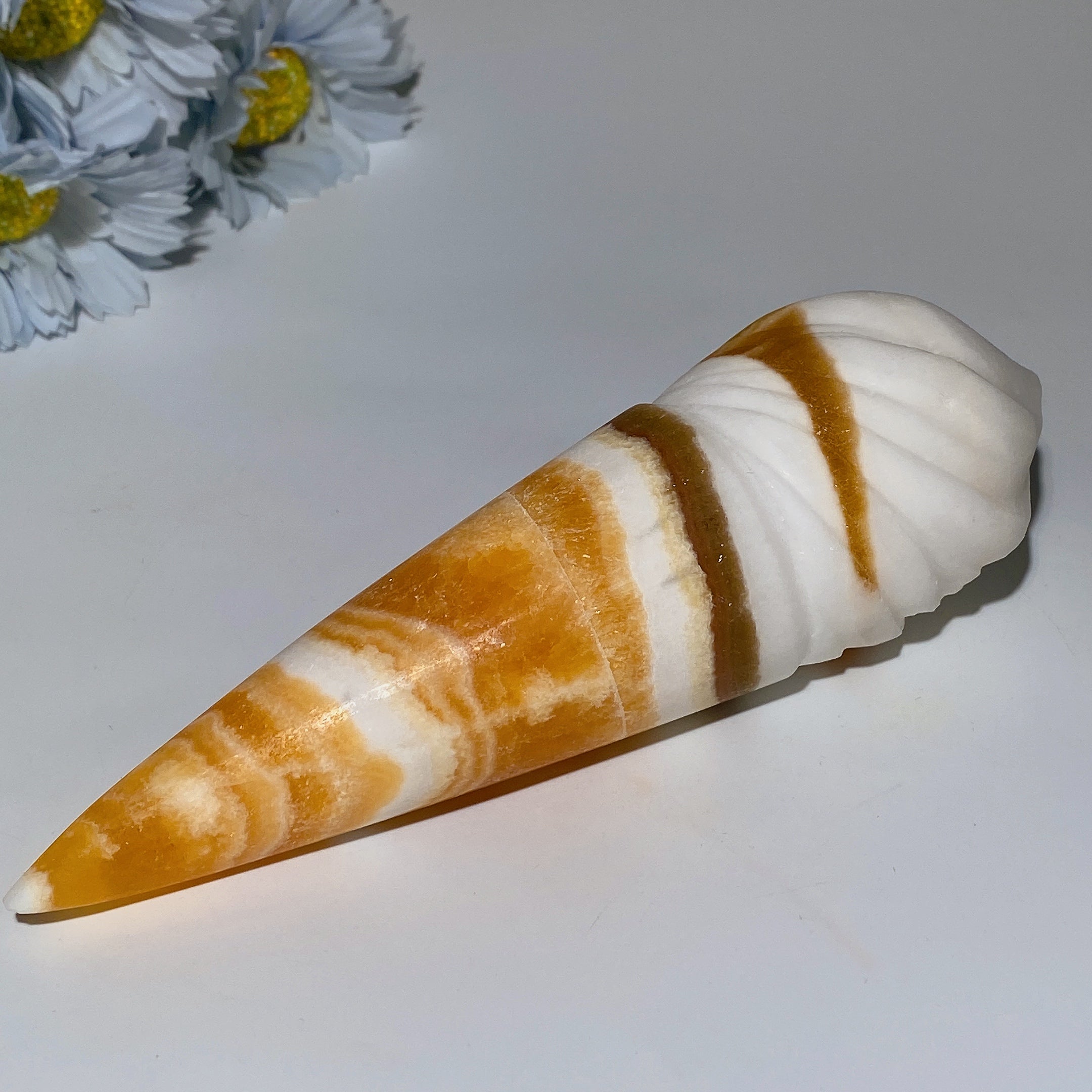 Orange Calcite Ice Cream Cone Crystal Carving 3.7-6.2 in
