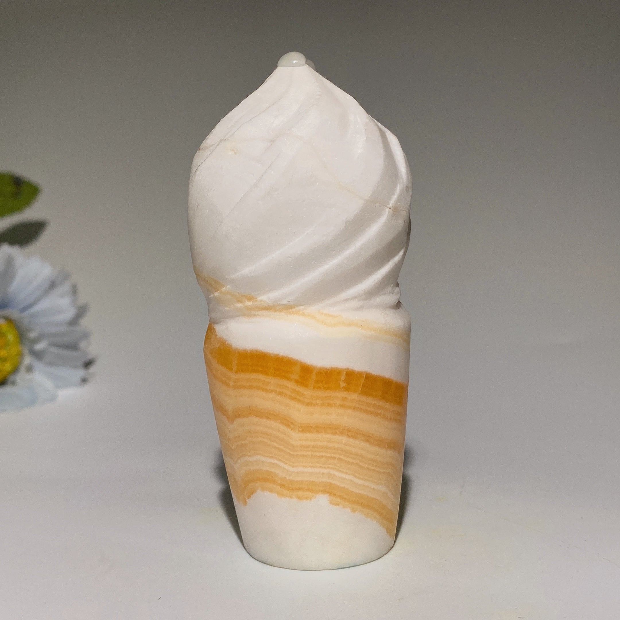 Orange Calcite Ice Cream Cone Crystal Carving 3.7-6.2 in