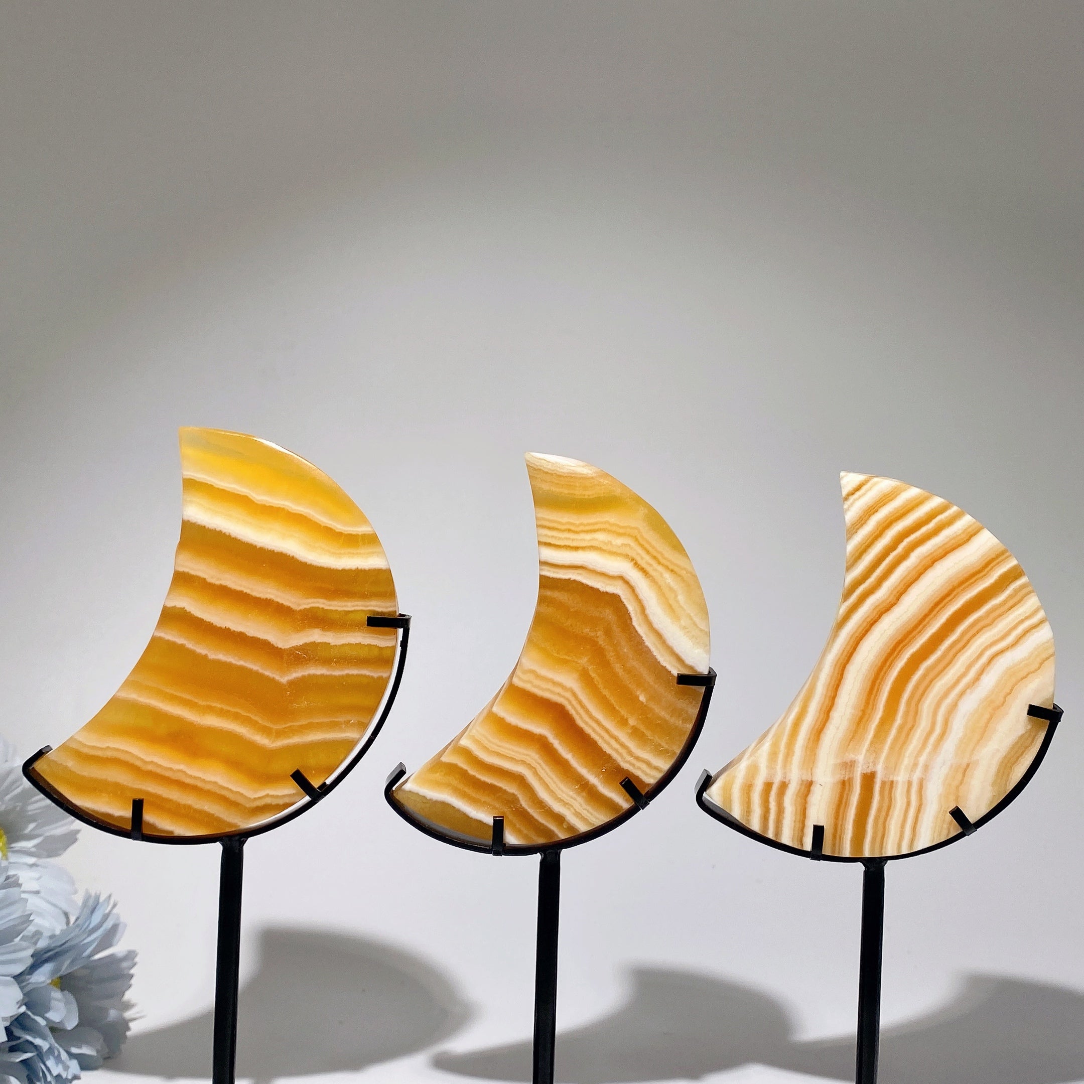 Orange Calcite Moon Crystal Decor 3.8-5.2 inch with Stand