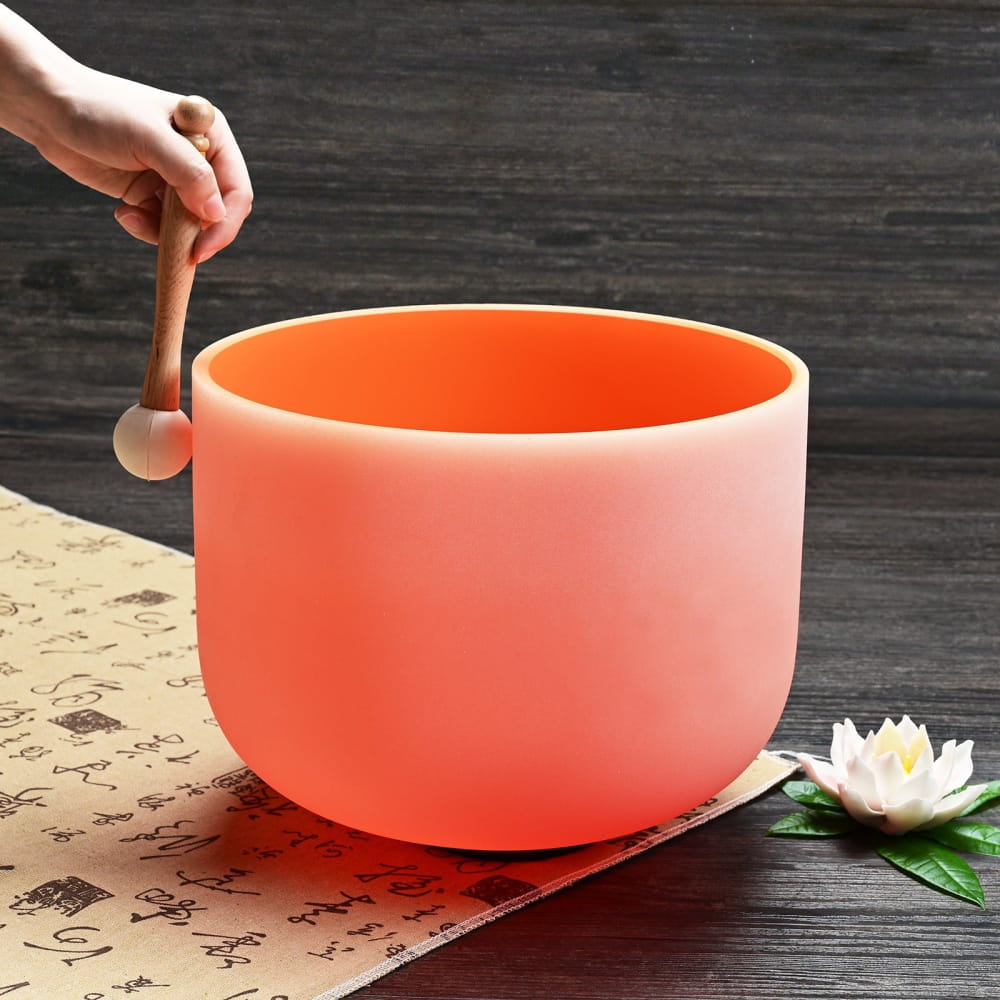 Orange Color D Note Navel Chakra Crystal Singing Bowl with mallet for meditation