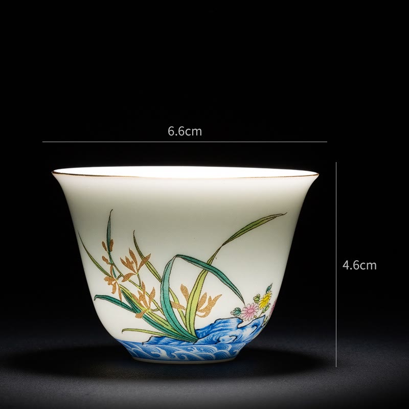 Orchid 70ml Ceramic Chinese Tea Cup with Blue Sea Waves