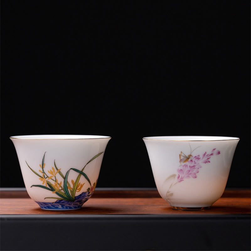 Orchid 70ml Ceramic Chinese Tea Cup with Blue Sea Waves