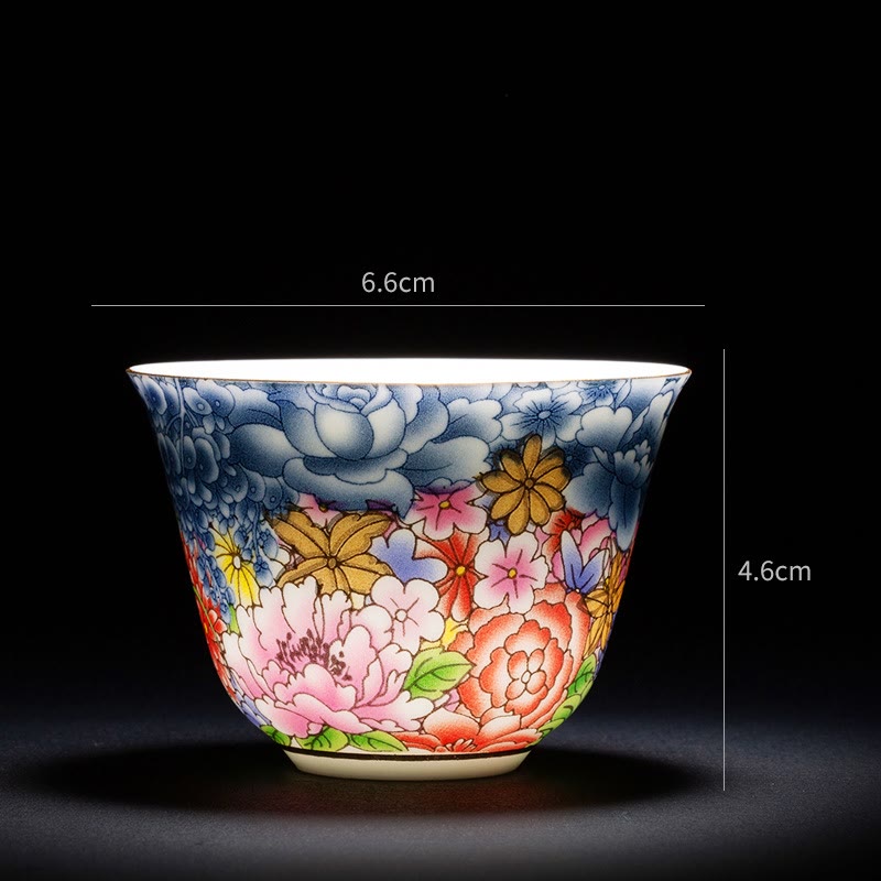 Orchid 70ml Ceramic Chinese Tea Cup with Blue Sea Waves