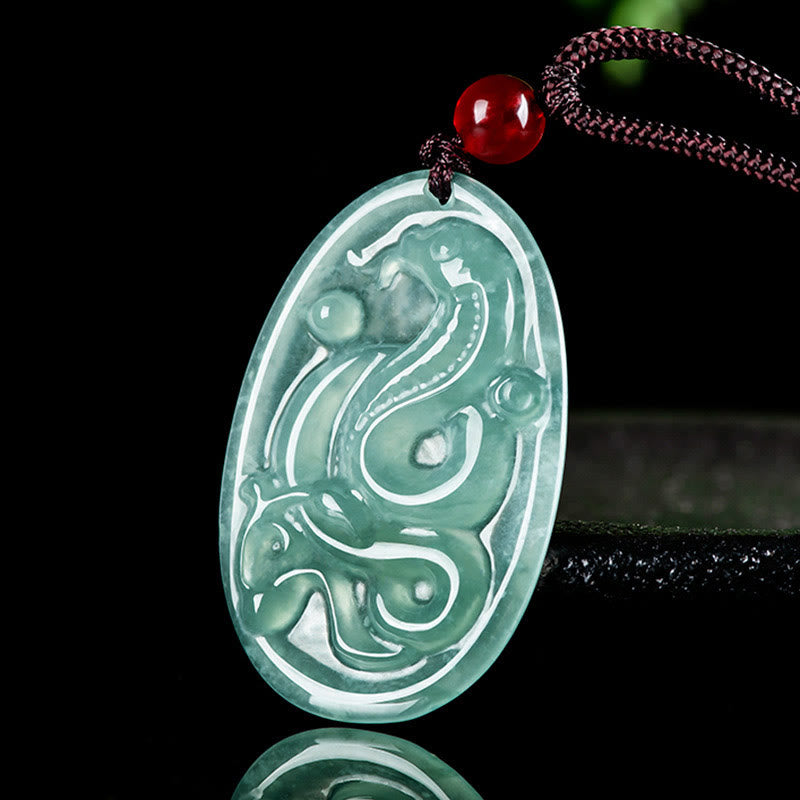 Oval Jade Snake Necklace Pendant for Luck & Protection