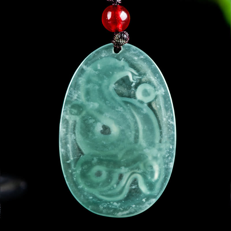 Oval Jade Snake Necklace Pendant for Luck & Protection