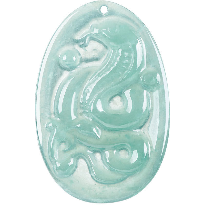 Oval Jade Snake Necklace Pendant for Luck & Protection