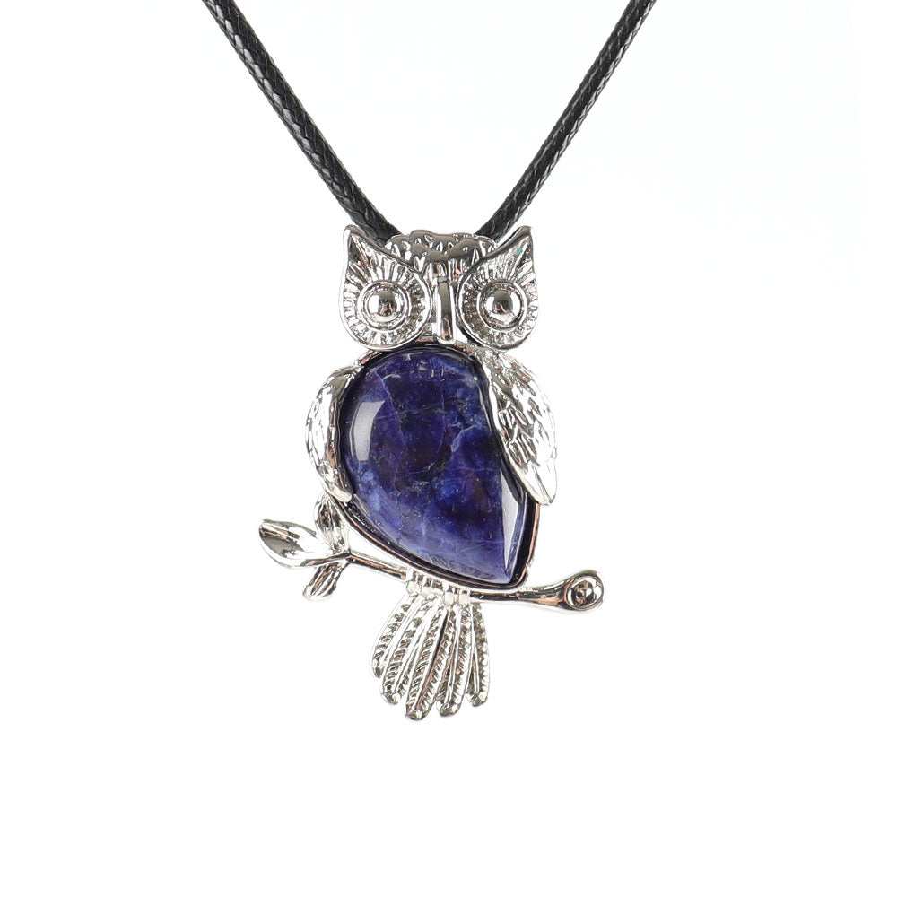 Owl Pendant Spiritual Necklace with Natural Gemstone 1.3 inch