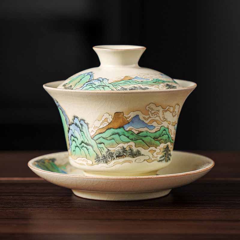 Panorama Ceramic Gaiwan 12cm Zen Tea Cup with Lid