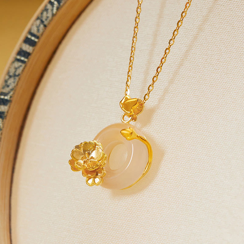 Peace Buckle Peach Blossom Butterfly Spiritual Necklace in Sterling Silver