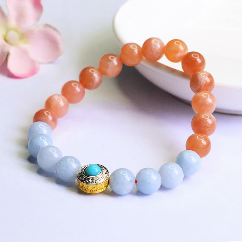 Peach Moonstone 0.8cm Meditation Bracelet for Women