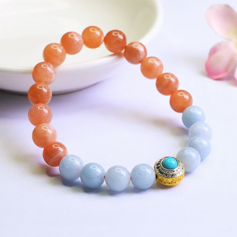 Peach Moonstone 0.8cm Meditation Bracelet for Women