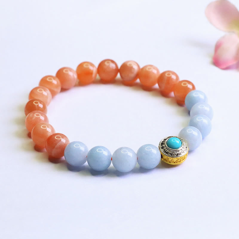Peach Moonstone 0.8cm Meditation Bracelet for Women