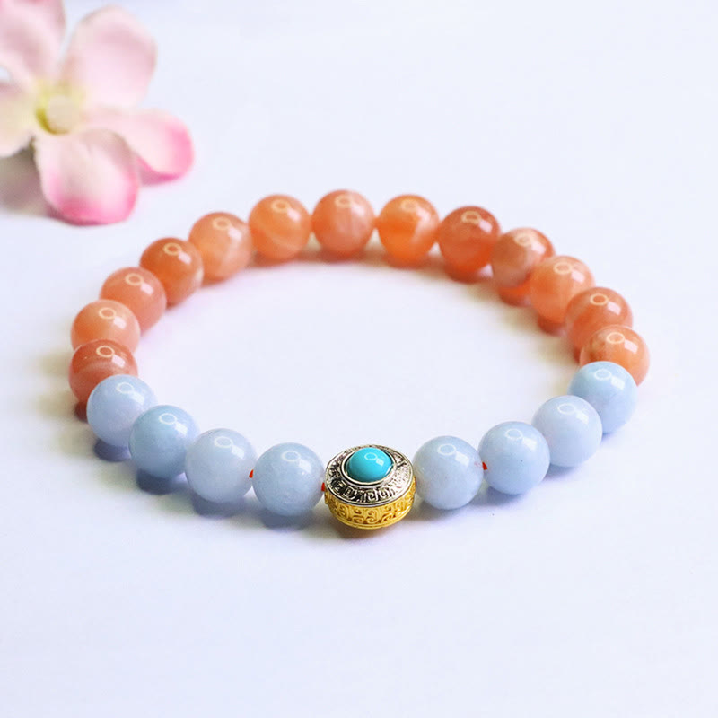 Peach Moonstone 0.8cm Meditation Bracelet for Women