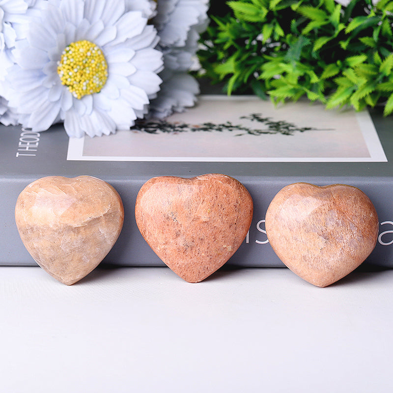 Peach Moonstone Crystal Heart 2-Inch Healing Carving