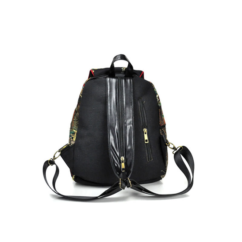 Peacock Embroidery Canvas Tassel Backpack for Spiritual Use