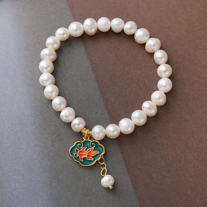Pearl Bracelet with Lotus and Koi Fish Charm for Optimism