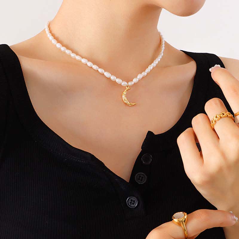 Pearl Crescent Moon Calm Necklace for Inner Peace