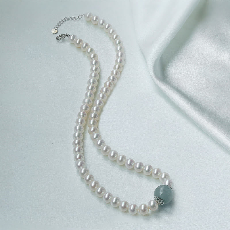 Pearl Hetian Jade & Aquamarine 42cm Necklace Bracelet