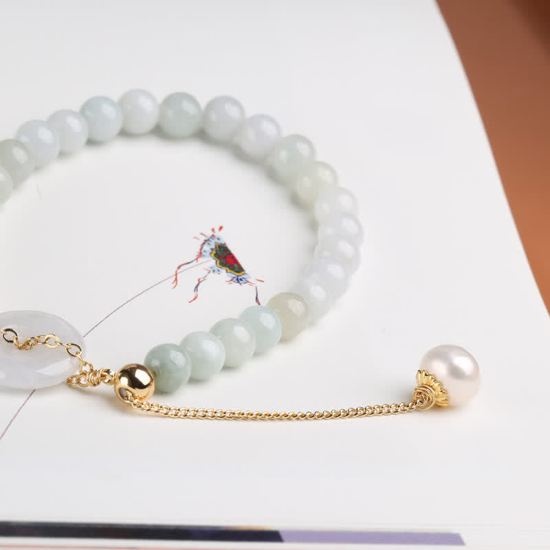 Pearl & Jade Peace Buckle Bracelet for Prosperity & Healing