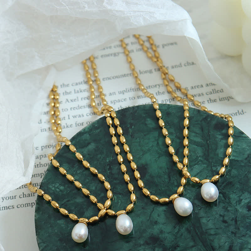 Pearl Necklace Peace Pendant | Calming Titanium Steel Chain