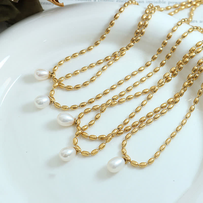 Pearl Necklace Peace Pendant | Calming Titanium Steel Chain