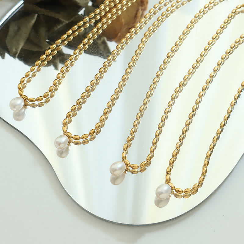 Pearl Necklace Peace Pendant | Calming Titanium Steel Chain