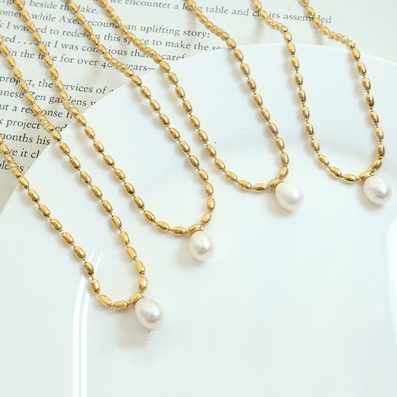 Pearl Necklace Peace Pendant | Calming Titanium Steel Chain