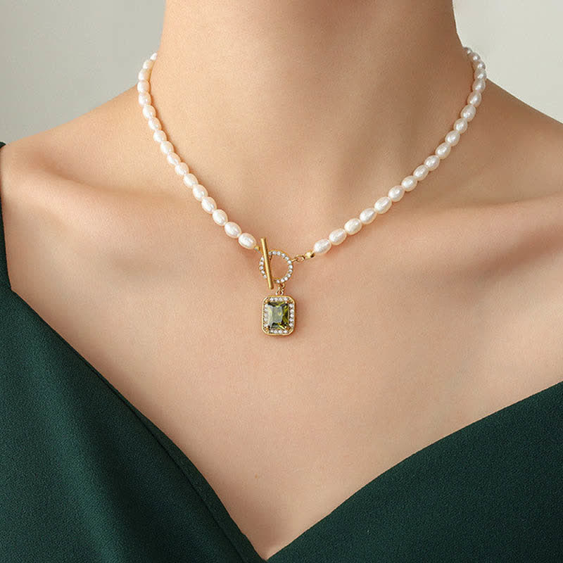 Pearl Zircon Charm Necklace for Wealth, Peace & Calm