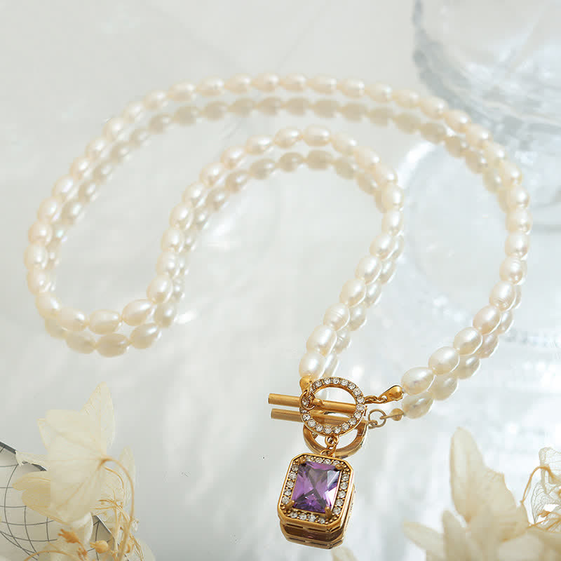 Pearl Zircon Charm Necklace for Wealth, Peace & Calm