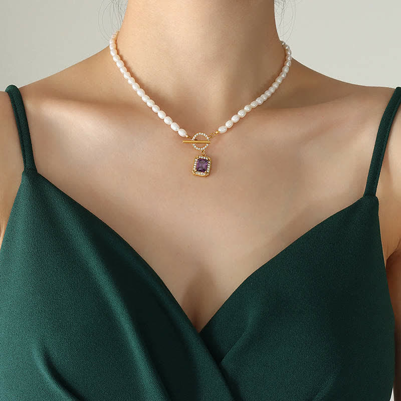 Pearl Zircon Charm Necklace for Wealth, Peace & Calm