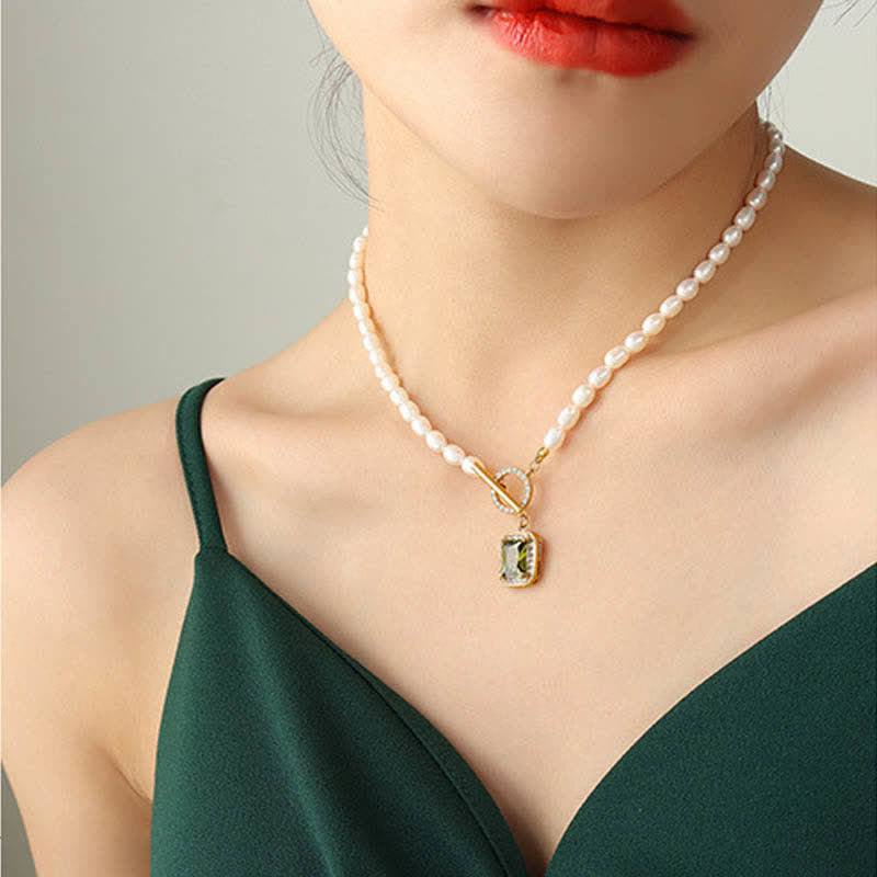 Pearl Zircon Charm Necklace for Wealth, Peace & Calm