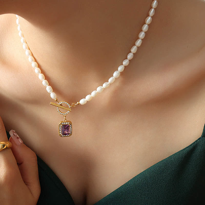 Pearl Zircon Charm Necklace for Wealth, Peace & Calm