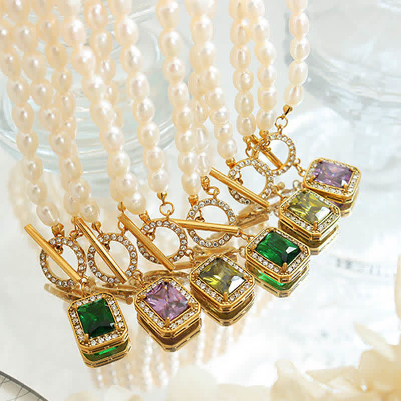 Pearl Zircon Charm Necklace for Wealth, Peace & Calm